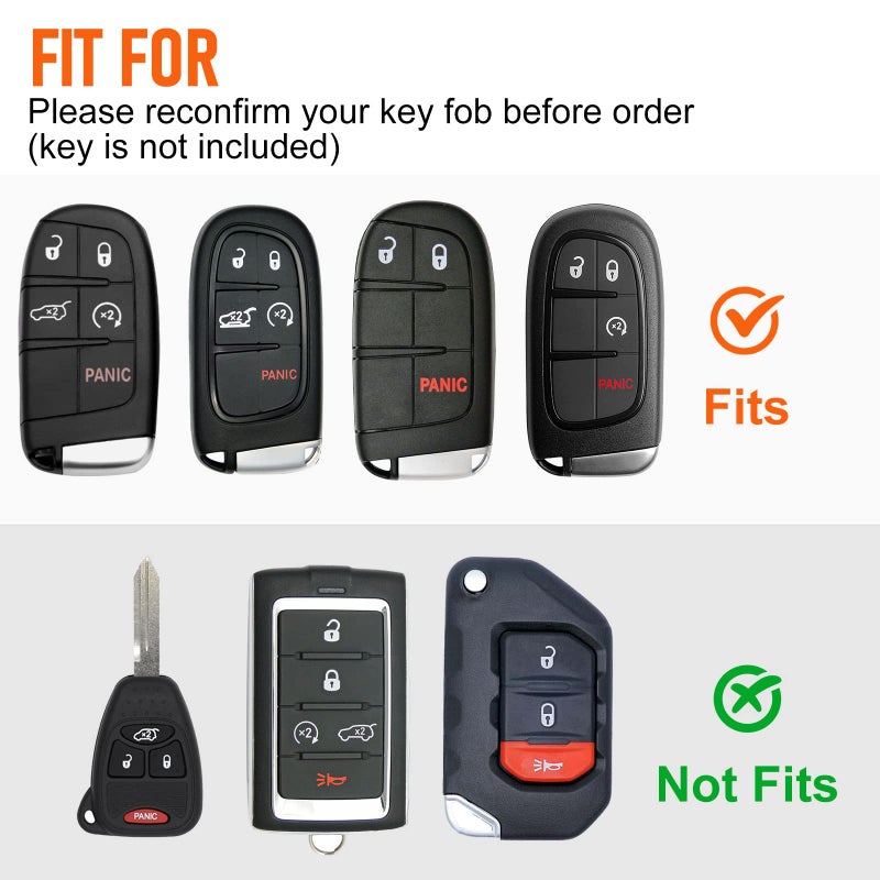 Slohif لملحقات غطاء مفتاح السيارة من الجلد لسيارة Grand Cherokee Renegade Chrysler 200 300 Dodge RAM Durango Challenger Journey Dart Fiat 5 أزرار حافظة جلدية + حلقة D + خطاف (أسود) - Image 5